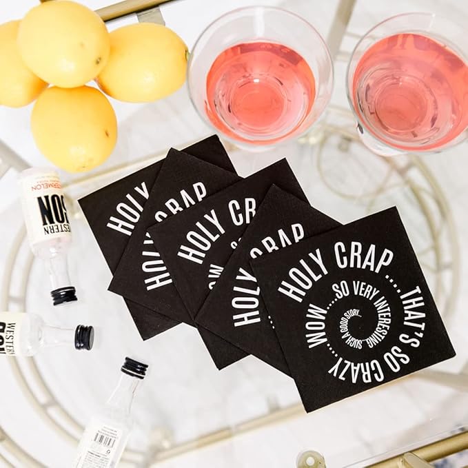 Twisted Wares - Funny Cocktail Napkins - Holy Crap That's So Crazy Wow So Very Interesting Such a Good Story - Boutique Cocktail Napkins - Perfect for any Celebrations 5"X5" (20 Pack)