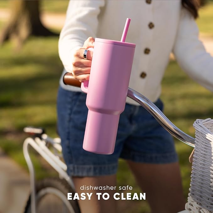 Simple Modern 40 oz Trek Tumbler with Handle and Straw Lid | Cup Holder Friendly Insulated Stainless Steel Travel Mug | Rainbow Dots