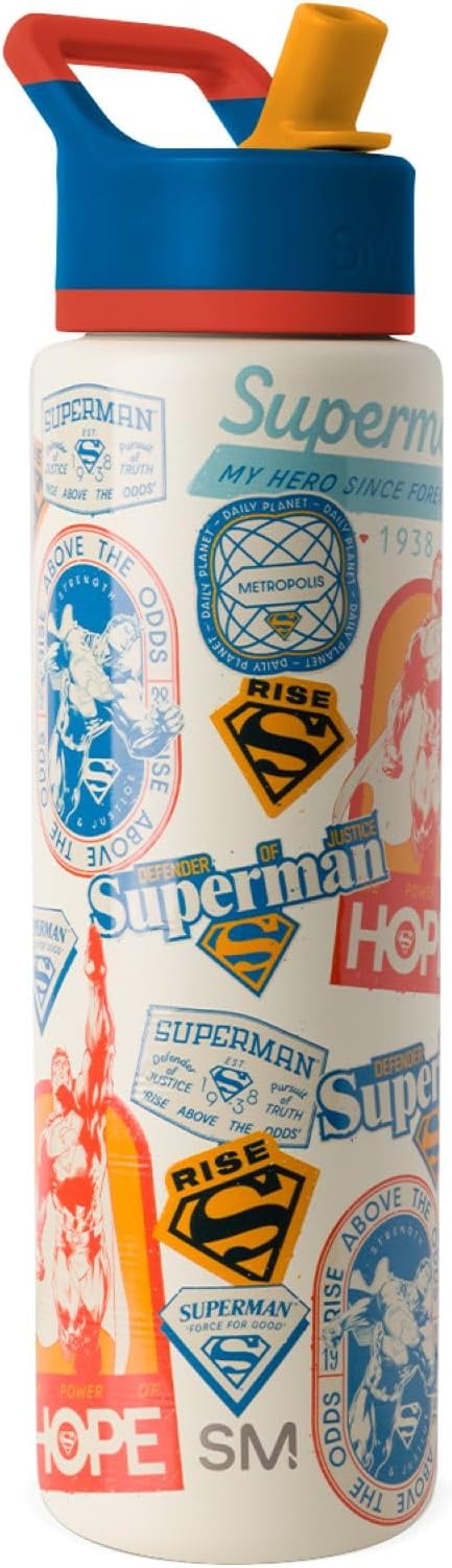 Simple Modern Summit Water Bottle with Straw Lid | DC Comics 30oz Leak Proof Stainless Steel Insulated Cup | Gifts for Her Him | Superman Up in the Sky