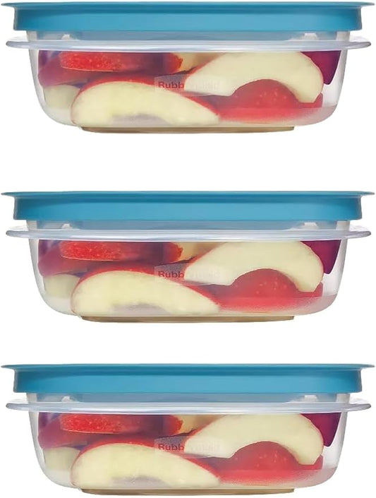Rubber maid Storage Containers, Easy Find Lids, Teal, 3 cup, Flex & Seal, Leak Proof Lids, Food Storage Set, Clear Meal Prep Flex Containers, 3 Piece Set, Utenselux