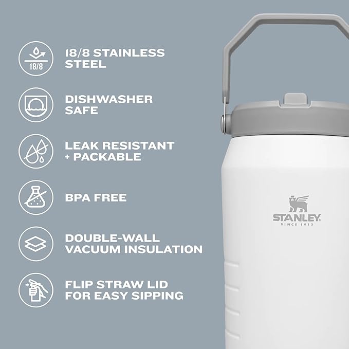 STANLEY IceFlow 2.0 Flip Straw Jug with Handle 64 oz | Twist On Lid and Flip Up Straw | Leakproof for Travel and Sports | Insulated Stainless Steel | BPA-Free | Black 2.0