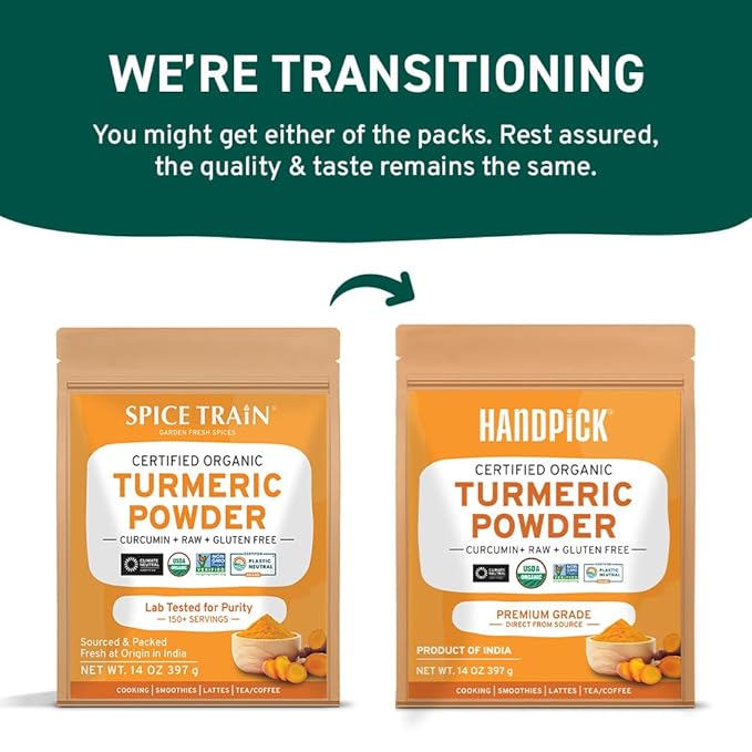 HANDPICK, Organic Turmeric Powder with Curcumin (397g/14oz) | Authentic Indian Origin | Gluten Free | Made from Turmeric Root