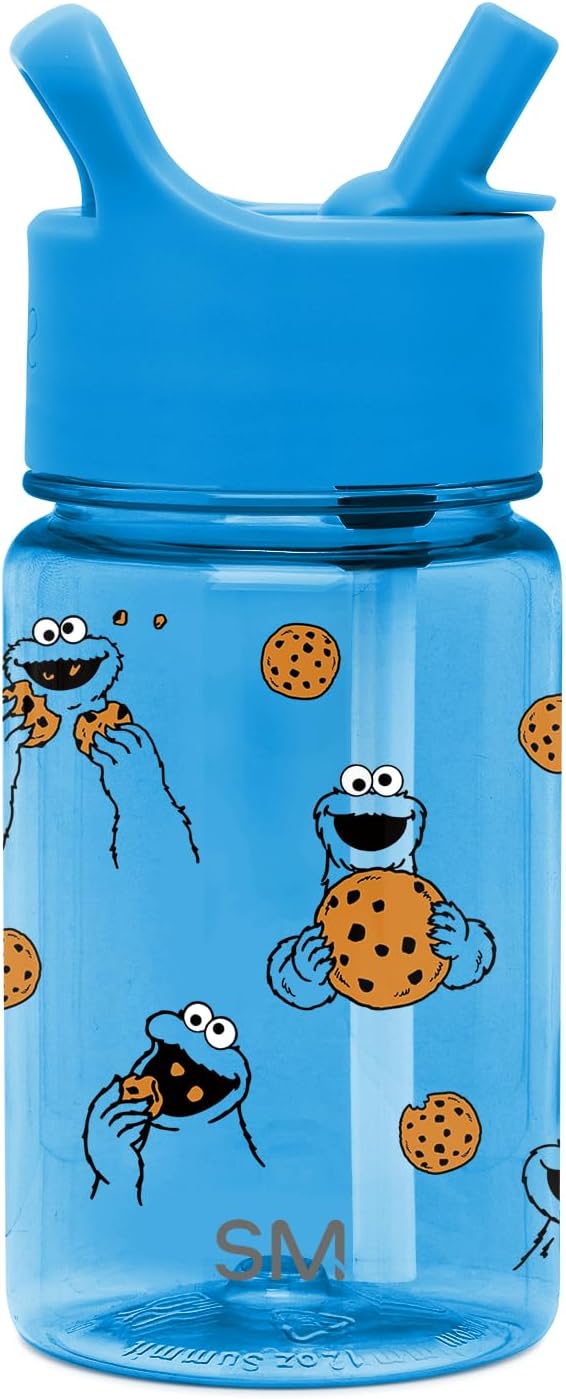 Simple Modern Sesame Street Cookie Monster Kids Water Bottle Plastic BPA-Free Tritan Cup with Leak Proof Straw Lid | Reusable and Durable for Toddlers, Boys | Summit Collection | 12oz