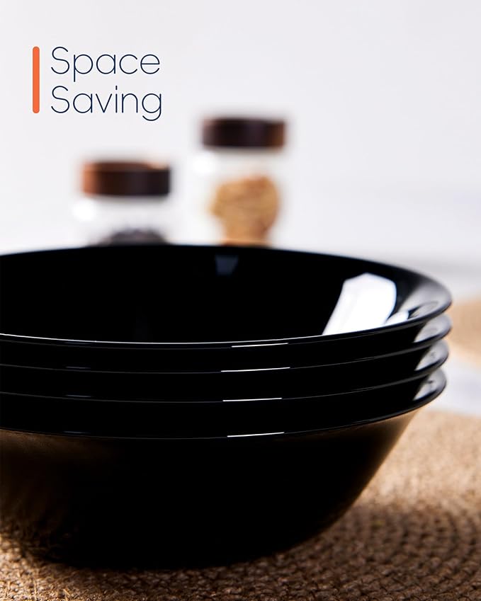 14 OZ (16 OZ MAX) Black Opal Glass Cereal Bowl Set of 6, 6.5 inch Dishwasher & Microwave Safe Round Bowls for Soup, Salad and Rice