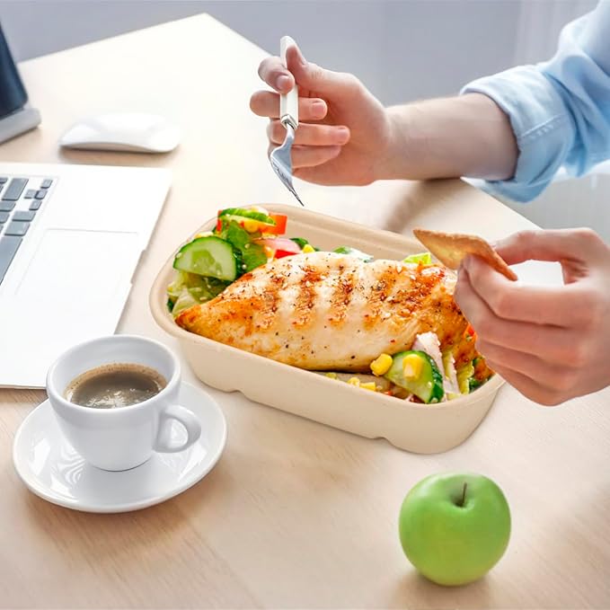 Aksipo 50 Pack 29 Oz Disposable Meal Prep Containers with Lids, Rectangle Paper Bowls with Lids for Salad,Leftovers, Leak-proof To Go Box Cardboard Lunch Box Compostable Take Out Food Containers