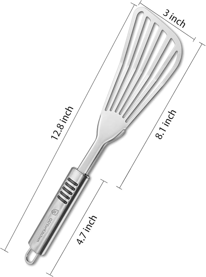 Premium Fish Spatula - Rust-Resistant Stainless Steel, Non-Slip Handle, Ideal for Grilling, Frying, Turning and Flipping Fish, Meat, Eggs, and More - Ergonomic Design for Perfect Results - Set of 2