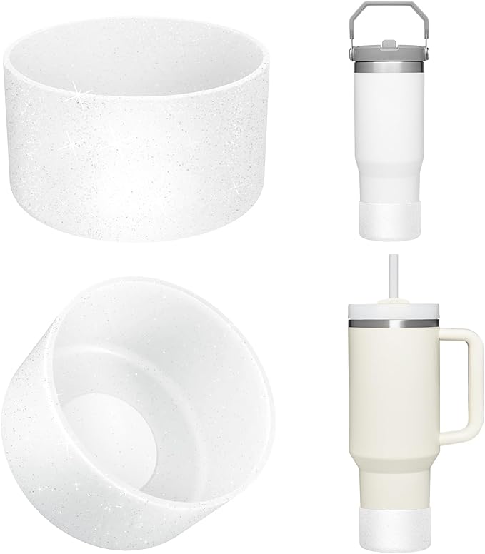 Upgrade 2PCS Protective Silicone Boot Bumper for Stanley Quencher Adventure 40oz 30oz IceFlow 20oz 30oz Tumbler, Water Bottle Bottom Sleeve Cover Accessories for Stanley Mug Cup(Glitter Silver)