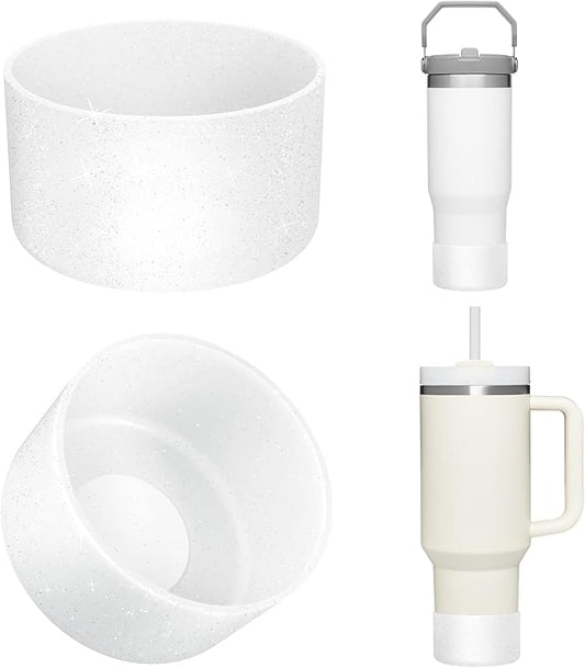 Upgrade 2PCS Protective Silicone Boot Bumper for Stanley Quencher Adventure 40oz 30oz IceFlow 20oz 30oz Tumbler, Water Bottle Bottom Sleeve Cover Accessories for Stanley Mug Cup(Glitter Silver)