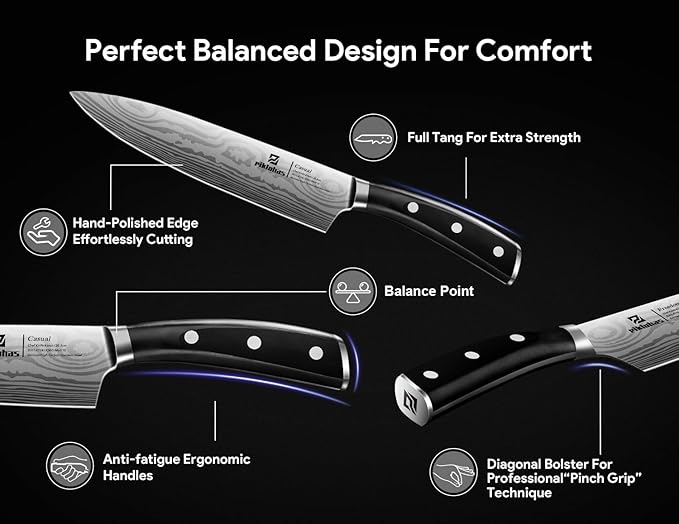 Knife Sets for Kitchen with Block, 17 Pieces with Magnetic Knife Holder, German High Carbon Stainless Steel Damascus Pattern Chef Knife Set