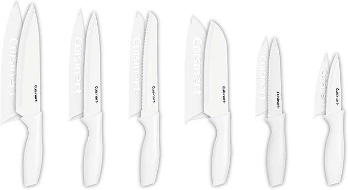 Cuisinart Knife Set, 12pc Ceramic Coated Knife Set with 6 Blades & 6 Blade Guards, Lightweight, Stainless Steel, Durable & Dishwasher Safe (White)
