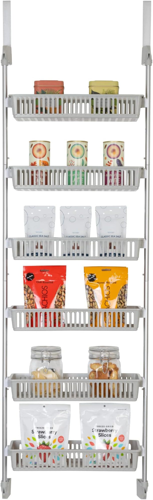 Smart Design Over-the-Door Organizer for Storage – Perfect for Pantry Organization, Bedroom, Bathroom Storage, Playroom, or Kitchen - Adjustable Steel Frame with 6 Baskets & Wall Mount – Grey …