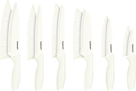 Cuisinart Knife Set, 12pc Ceramic Coated Knife Set with 6 Blades & 6 Blade Guards, Lightweight, Stainless Steel, Durable & Dishwasher Safe (Cream)