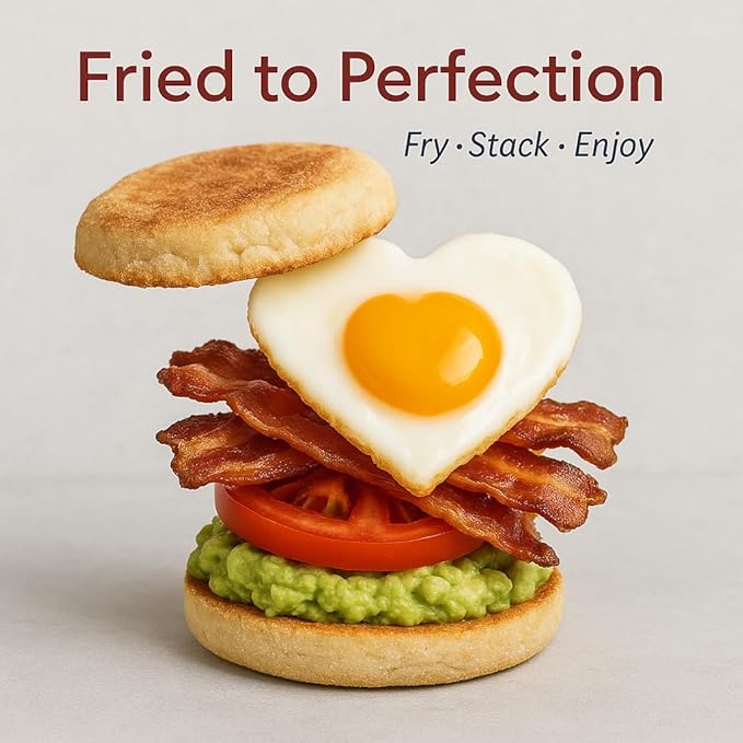 HIC Kitchen Non-Stick Egg and Pancake Cooking Rings, Heart Shaped, Non-Stick Carbon Steel; PFOA and BPA Free, Set of 2