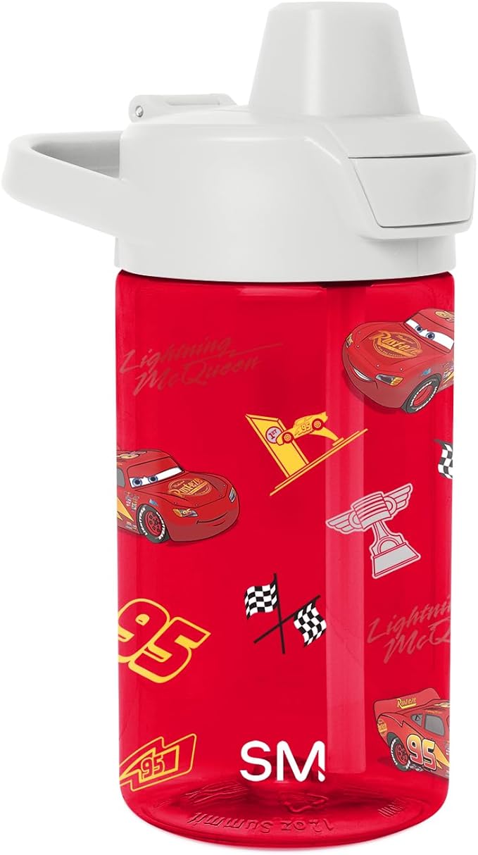 Simple Modern Disney Kids Tritan Plastic Summit Water Bottle | 12 oz BPA-Free Cup with Covered Leak Proof Straw Lid for Boys, Toddlers | Cars Lightning Speed
