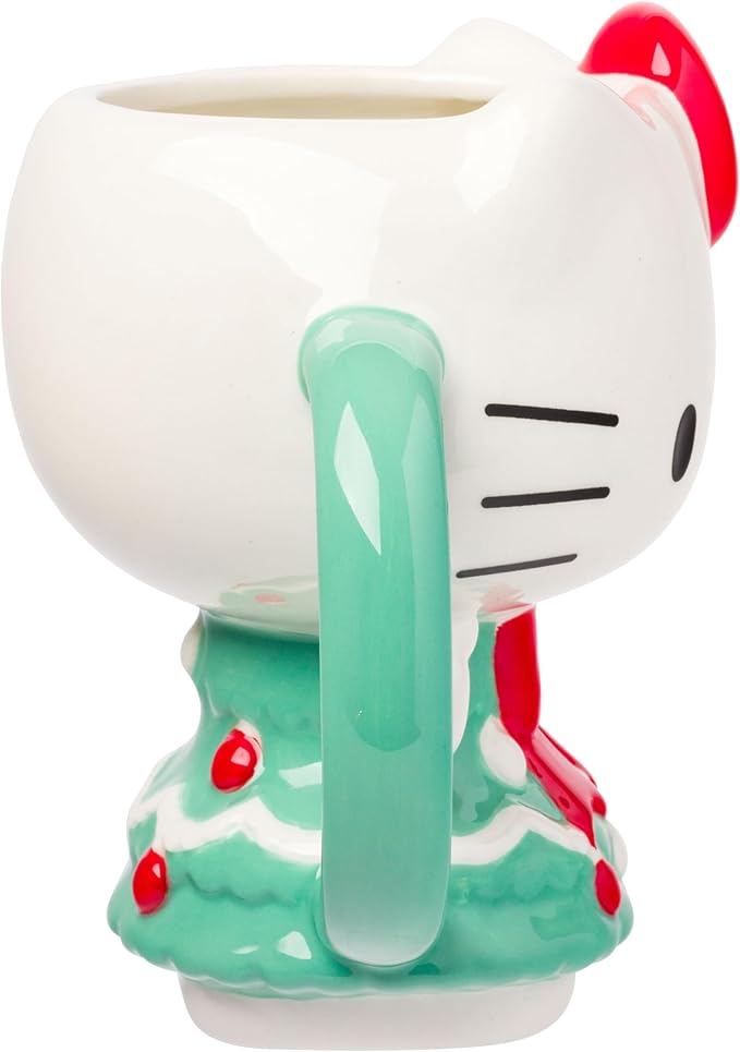 Silver Buffalo Sanrio Hello Kitty Holiday Christmas Tree Dress 3D Sculpted Ceramic Mug, 20 Ounces