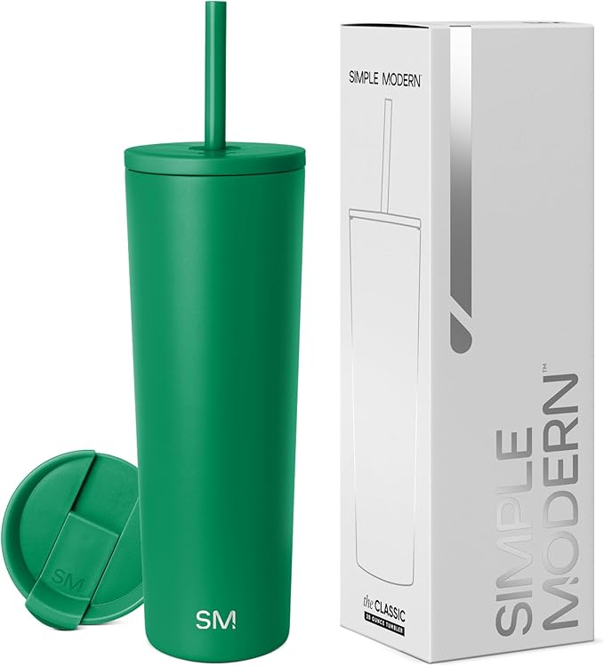 Simple Modern Insulated Tumbler with Lid and Straw | Iced Coffee Cup Reusable Stainless Steel Water Bottle Travel Mug | Gifts for Women Men Her Him | Classic Collection | 28oz | Kelly Green