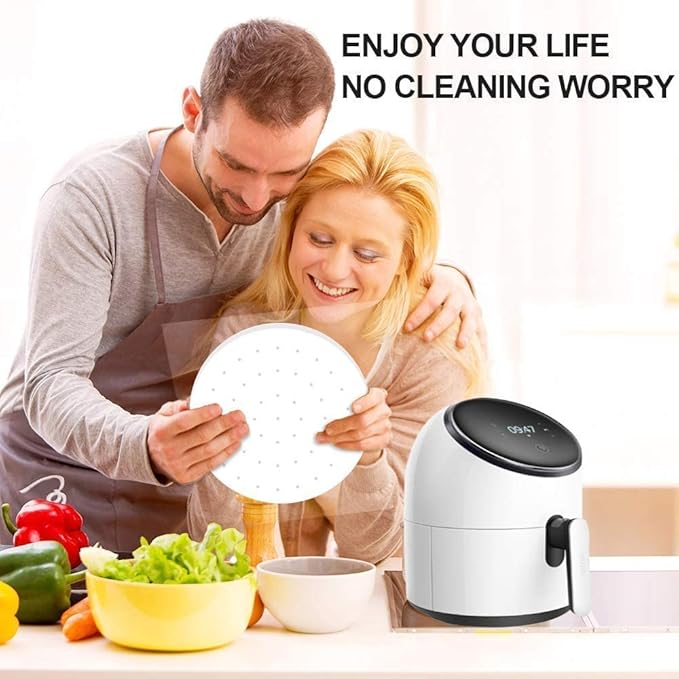 Air Fryer Liners Disposable Parchment Paper, Numola 100 Pcs Airfryer Sheets, 9 Inch White Non-stick Steamer Liner for Oven, Microwave, Bamboos Steaming Basket