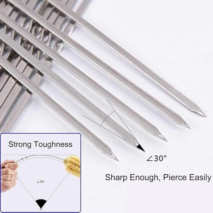 18PCS Kabob Skewers Flat Metal BBQ Barbecue Skewer 16" Long Stainless Steel Shish Kebob Sticks Wide Reusable Grilling Skewers Set for Meat Shrimp Chicken Vegetable, 18 Pack