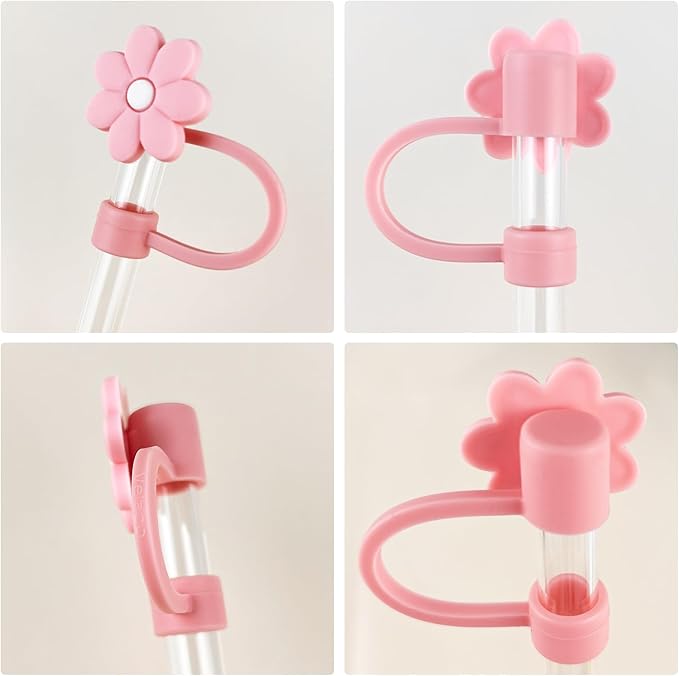 Velaco 12PCS Silicone Straw Covers Cap Compatible with Stanley 30&40 Oz Cup, 10mm Cute Flower Straw Toppers for Tumblers, Dust-Proof Drinking Straw Caps for Reusable Straws Tips Lids