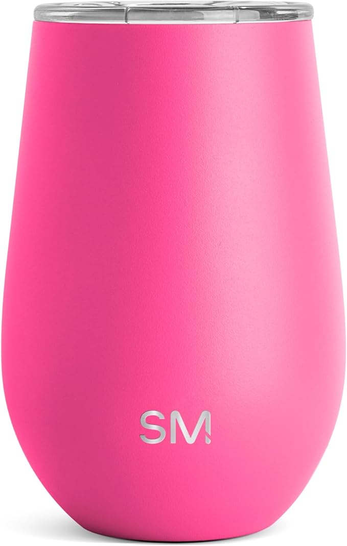 Simple Modern Wine Tumbler with Lid | Cute Stemless Glass Cup with Press-In Lid | Insulated Stainless Steel Coffee Mug | Gifts for Women Men Him Her | Spirit Collection | 12oz | Raspberry Vibes