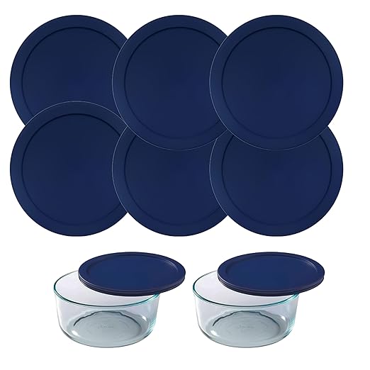 Wood Grip - Replacement Lids Compatible with Pyrex Glass Containers - Durable, Leakproof Lids - Fits 2 Cup Round Glass Bowls for Secure Food Storage - 6 Pack, Blue, 4-3/4" Diameter