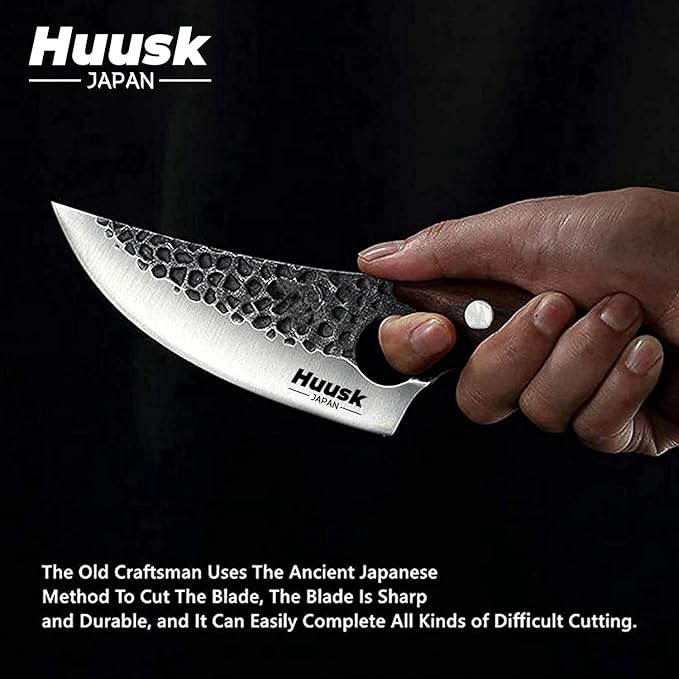 Smith Chu Forged Viking Knives - Husk Chef and Butcher Knife Set, Fishing Filet & Bait Knife, Japanese Boning Knife, Meat Cleaver for Kitchen or Camping - Gift for Dad
