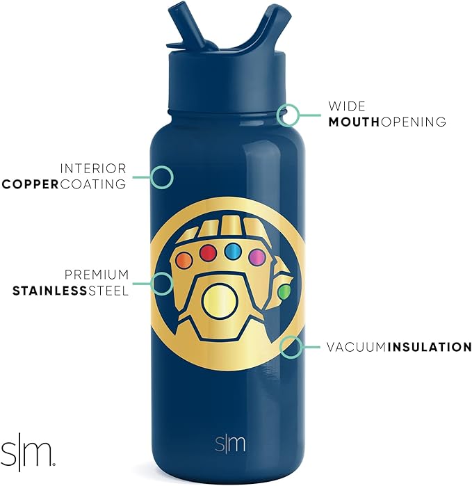Simple Modern Marvel Thanos Water Bottle with Straw Lid Vacuum Insulated Stainless Steel Metal Thermos | Gifts for Women Men Reusable Leak Proof Flask | Summit Collection | 32oz Thanos Infinity
