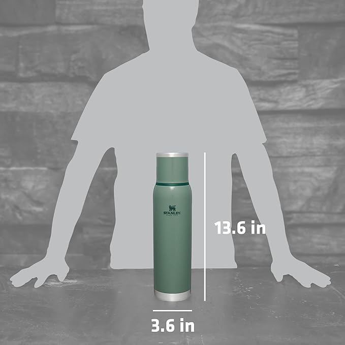 Stanley Adventure-To-Go Vacuum Bottle 1.4 qt | Wide Mouth with Leakproof Cup Lid | Keep Drinks Hot or Cold | Packable for Travel | Insulated Stainless Steel Thermos | BPA-Free | Hammertone Green
