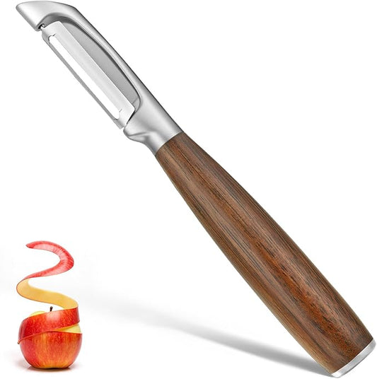 JUSEEPO Premium Vegetable Peeler, I Type Swivel 304 Stainless Steel Blade Comfortable Solid Wood Handle, Practical Gift for Restaurant Baking Chef Woman for Veggie, Fruit, Potato(Merbau)