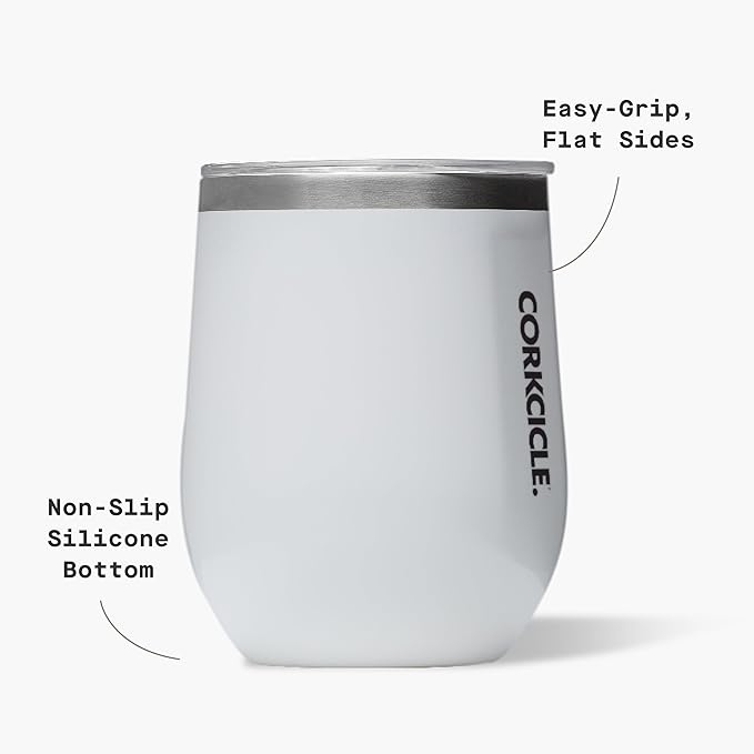 Corkcicle Stemless Wine Tumbler - Keeps Drinks Cold for 6 Hours - Triple-Insulated Stainless Steel - Non-Slip Base - Summer Drinkware Gift - Keeps Drinks Ice Cold - 12 oz - Gloss White