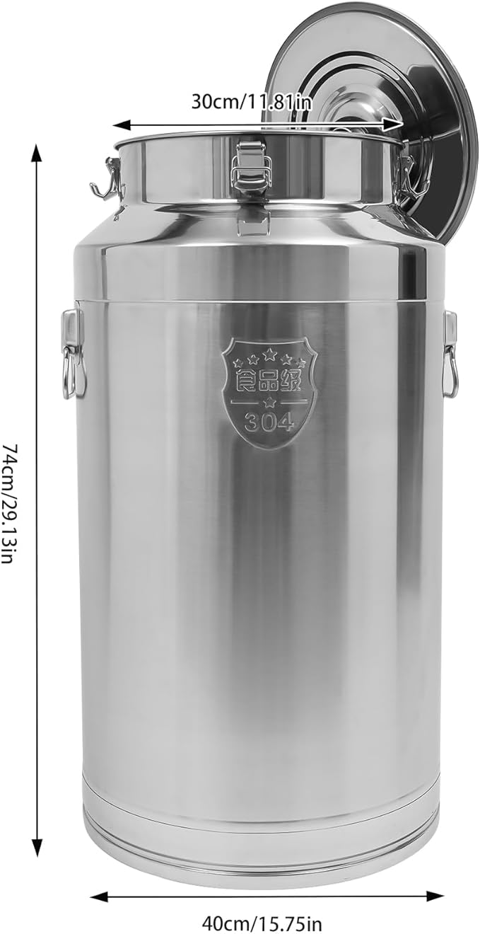 304 Stainless Steel Milk Can - 23.24 Gallon (88 Liter) Heavy Duty Airtight Food Storage Container for Milk, Wine, Oil - Ideal for Home, Farm, and Commercial Use