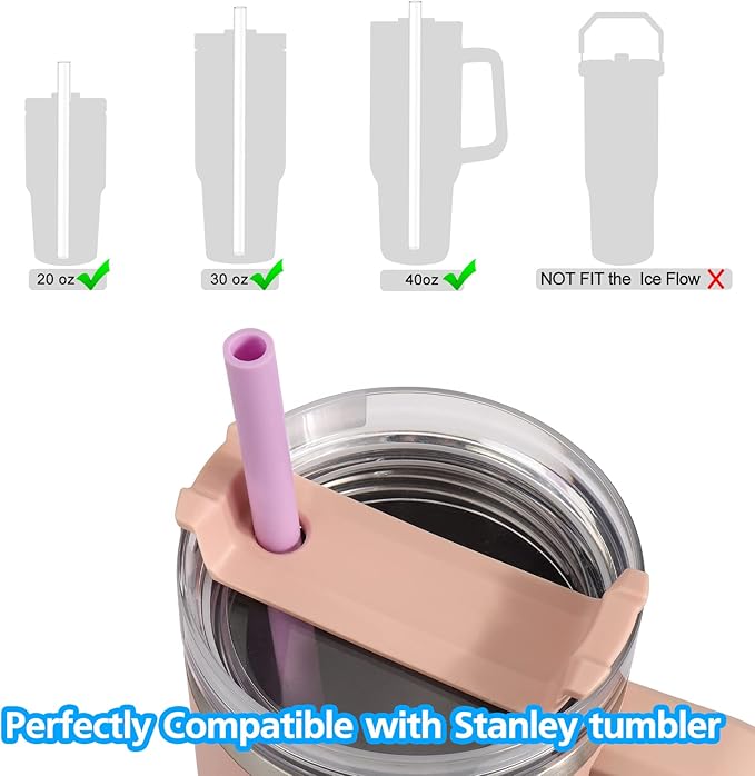 AIERSA 6 Pack Pastel Colors Straw for 40oz Stanley Cup with Handle,Reusable Silicone Straws Compatible Stanley 20 30 40oz Tumbler,Long Straw with Cleaning Brush for Stanley Cup Accessories