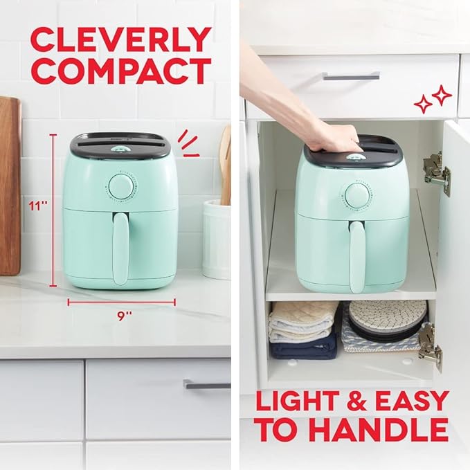 DASH Tasti-Crisp™ Electric Air Fryer Oven, 2.6 Qt., Aqua – Compact Air Fryer for Healthier Food in Minutes, Ideal for Small Spaces - Auto Shut Off, Analog, 1000-Watt