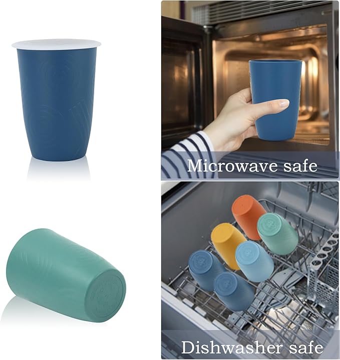 Homienly 16 OZ Wheat Straw Cups for Kitchen, Drinking Cups with Lid Set of 6, Unbreakable Cup Set Reusable, Stackable Water Tumblers (Recommend Fill Volume 12 OZ) - Colorful