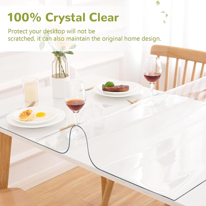 48 x 48 Inch Clear Table Cover Protector, Clear Table Protector for Dining Room Table, 1.5mm Plastic Table Cover, Waterproof Table Pad for Kitchen, Office