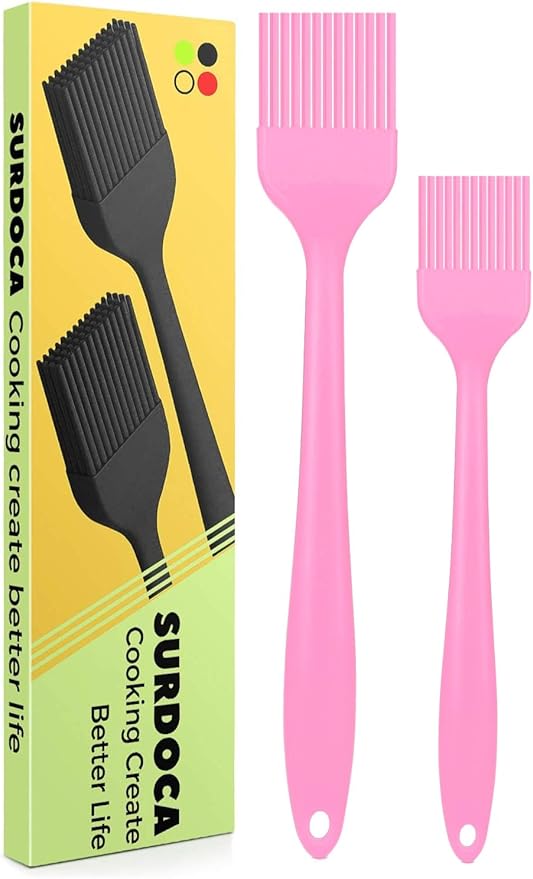 SURDOCA Silicone Pastry Basting Brush - 2Pcs 10 + 8 in Heat Resistant Brush for Baking Cooking Food, BPA Free Kitchen Brush for Sauce Butter Oil, Stainless Steel Core Design for Barbecue BBQ Grilling