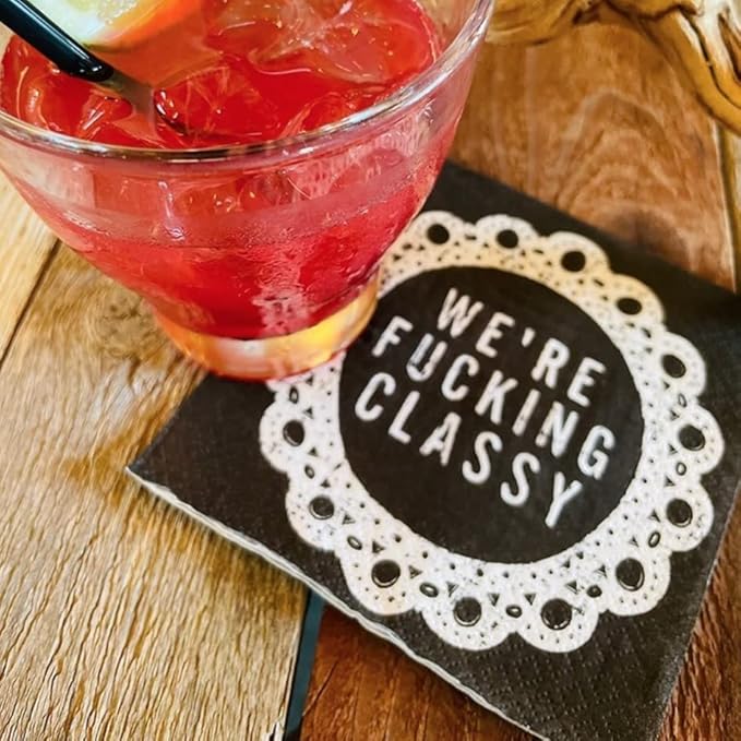 Twisted Wares - Funny Cocktail Napkins - WE'RE F'CKING CLASSY - Boutique Cocktail Napkins - Perfect for any Celebrations 5"X5" (20 Pack)