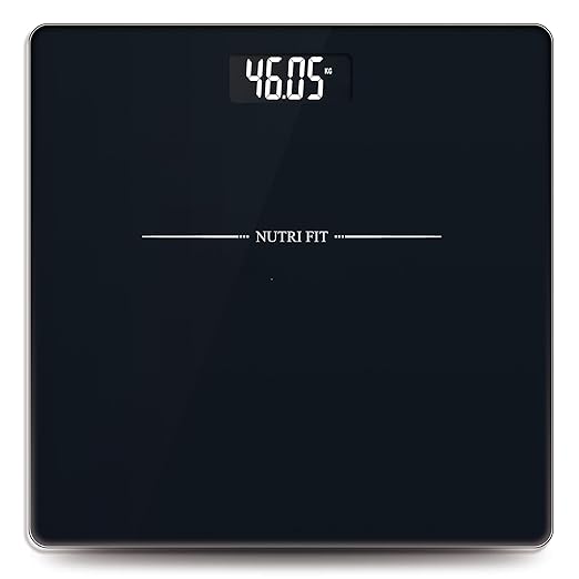 NUTRI FIT Digital Bathroom Scale for Body Weight Loss Watchers Electri Scales, 50g/0.1lb Discrepancy, Clear Backlit LCD Display and Step-On Techhology, 2*AAA Batteries Included, 330lb/150kg, Jet Black