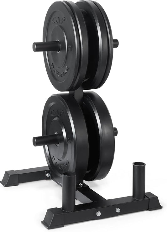 CAP Barbell 2-Inch Olympic Bumper Plate Weight Set with 6 Post Rack | 100-370 lbs | Multiple Options