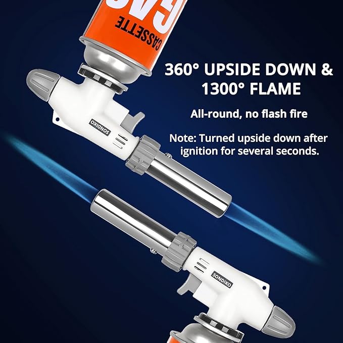 Sondiko Dual Flame Mode Butane Torch Lighter Head, Professional Grilling Tool with Adjustable Flame, Reverse Use for BBQ, Soldering, Charcoal&Campfire Torch Lighter(Fuel Not Included)