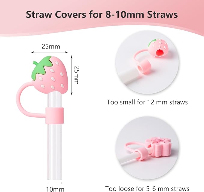 6Pcs Pink Cue Straw Cover Cap for Stanley Cup 40 30oz Tumbler, 10mm Reusable Cute Drinking Straw Topper Accessories, Portable Protector Plugs Decorations Gifts for Party