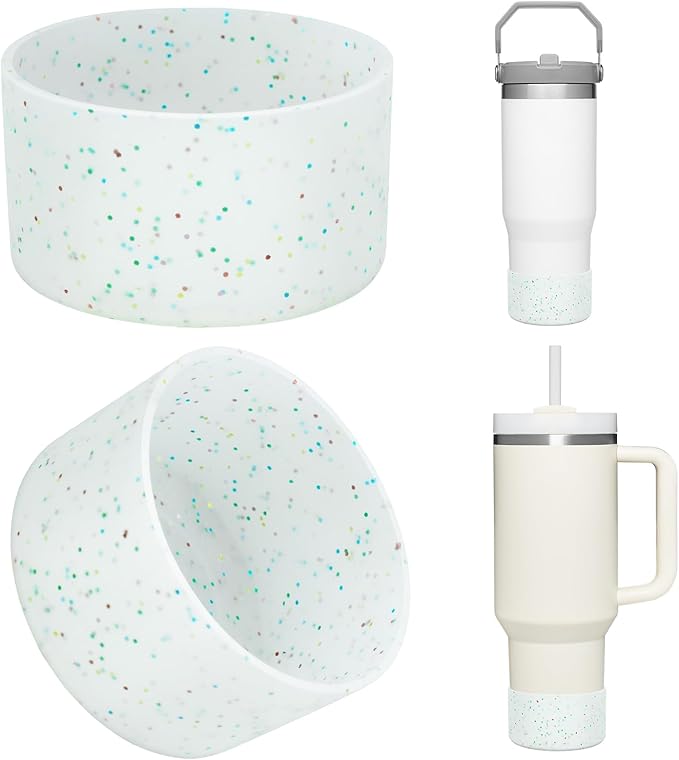 Upgrade 2PCS Protective Silicone Boot Bumper for Stanley Quencher Adventure 40oz 30oz IceFlow 20oz 30oz Tumbler, Water Bottle Bottom Sleeve Cover Accessories for Stanley Mug Cup(Glitter Color)