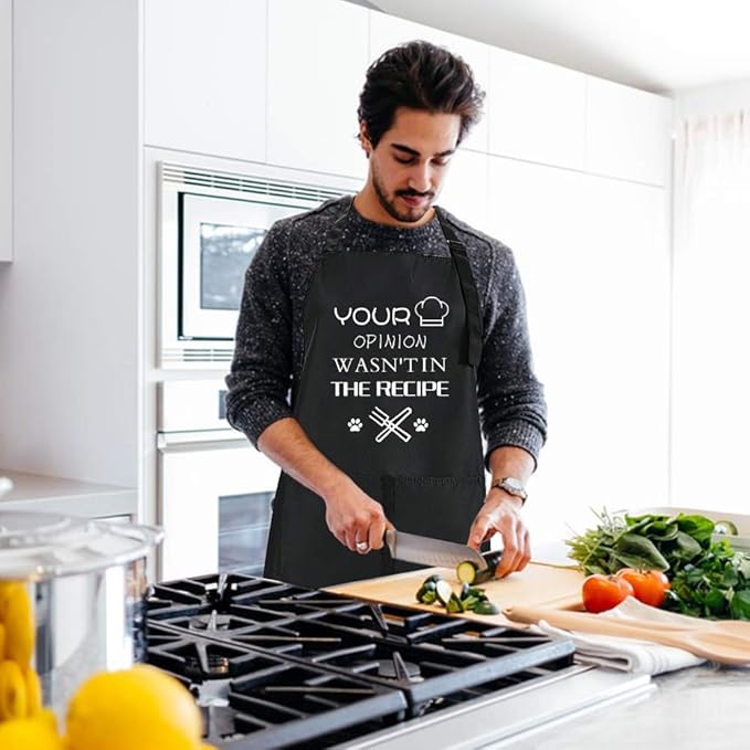 ZOORON Funny Black Chef Aprons for Men Adjustable BBQ Grill Kitchen Cooking Aprons with Pockets, Grill Accessories