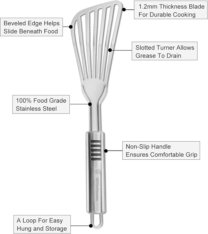 Premium Fish Spatula - Rust-Resistant Stainless Steel, Non-Slip Handle, Ideal for Grilling, Frying, Turning and Flipping Fish, Meat, Eggs, and More - Ergonomic Design for Perfect Results - Set of 2