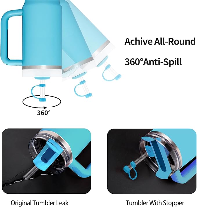 Silicone Spill Stopper Set Compatible with Stanley Cup 2.0 30oz & 40oz with Straw Cover (Set of 2, Pool Blue)