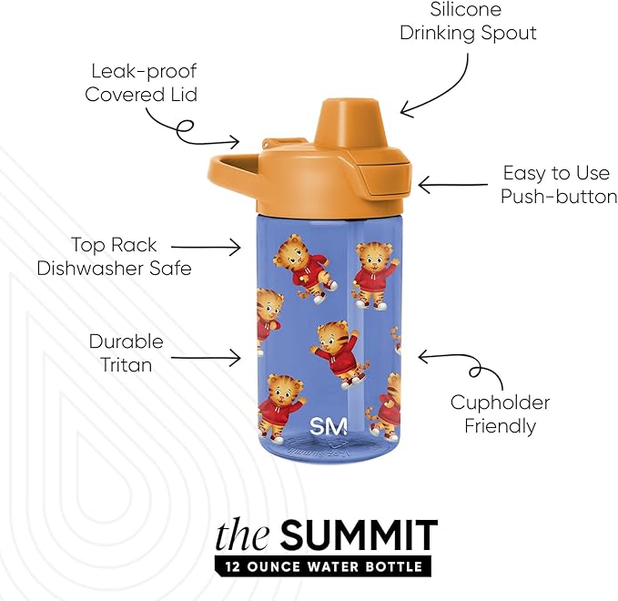 Simple Modern Daniel Tiger Kids Tritan Plastic Summit Water Bottle | 12 oz BPA-Free Cup with Covered Leak Proof Straw Lid for Boys, Girls, Toddlers | Dances
