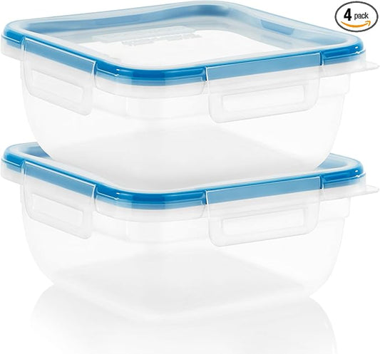 Snapware Total Solution 2-Pack (5.5-Cup) Plastic Food Storage Containers Set, Leakproof & Airtight Locking Lids Square Tupperware, Non-Toxic BPA-Free Lids, Microwave Dishwasher Freezer Safe