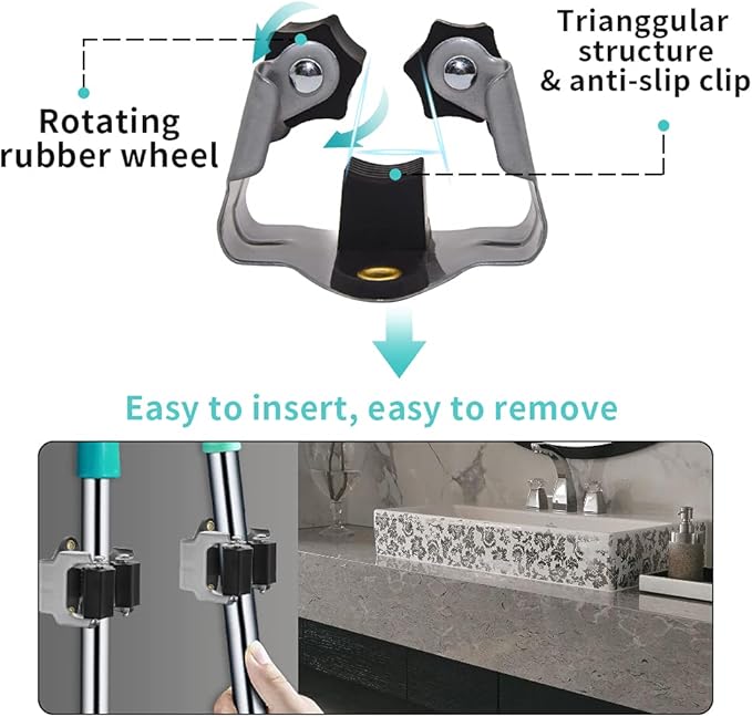 3-H 10 Pack Mop and Broom Holder Big Size Hanging 1 KG Extra, Broom Holder Wall Mount for Hanging and Organizing Shove Rake Yard Tools in Garage Garden Shed Laundry Kitchen up to 1.45 Inch (Black)