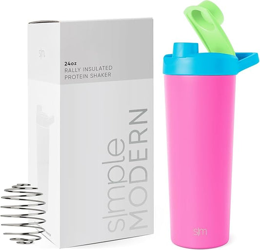 Simple Modern Stainless Steel Shaker Bottle with Ball 24oz | Metal Insulated Cup for Protein Mixes, Shakes and Pre Workout | Rally Collection | 80s Mix