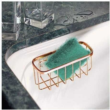 IDesign Stainless Steel Sponge Holder for Kitchen Sink with Suction Cups, The Gia Collection - 6.75" x 2.5" x 2.5", Copper